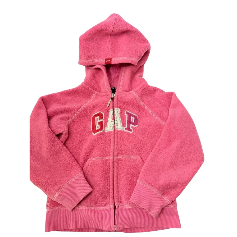 Baby Gap Toddler Girls Pink Fleece Zip Up Hoodie Arch Logo Sweatshirt Size 5T